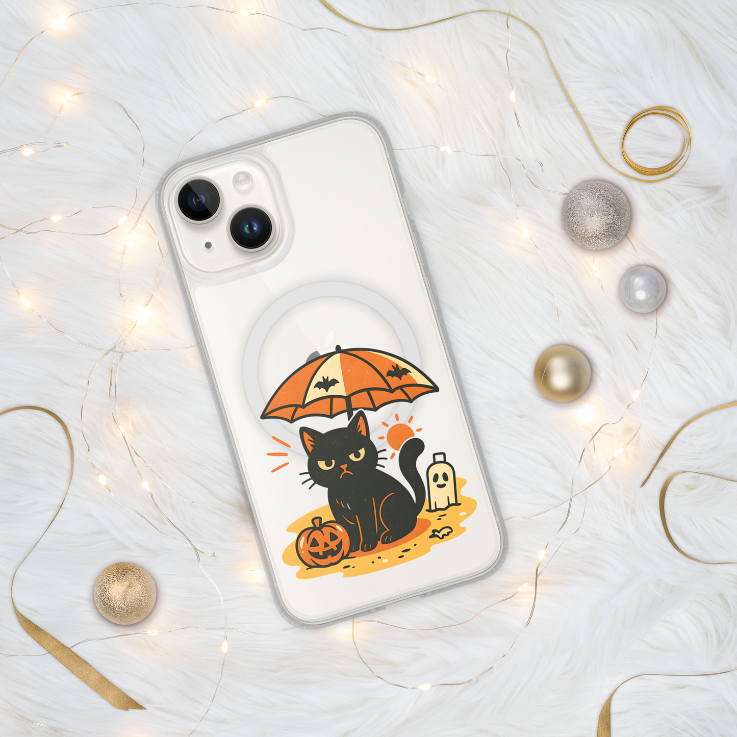 Summerween Grumpy Cat iPhone Clear MagSafe Case – Spooky Slim Cover (14, 15, 16, Pro, Pro Max)
