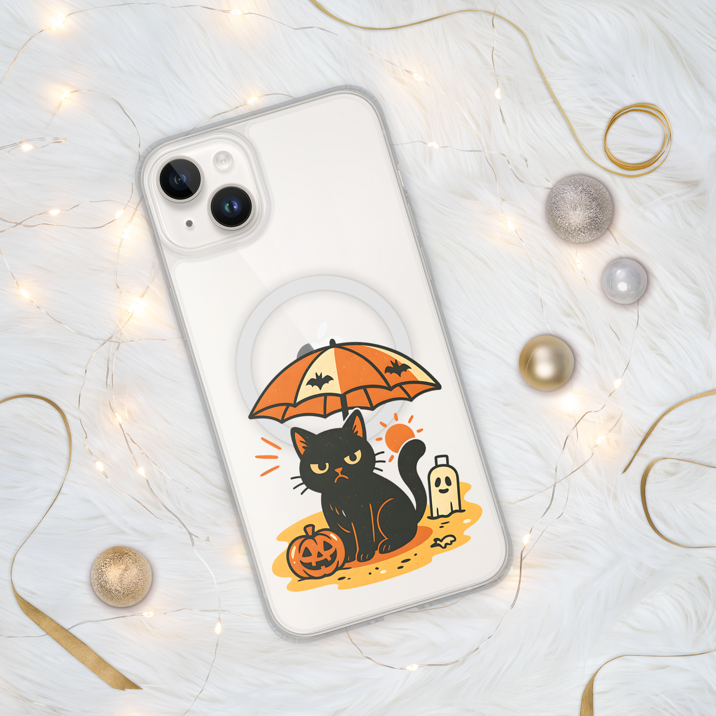 Summerween Grumpy Cat iPhone Clear MagSafe Case – Spooky Slim Cover (14, 15, 16, Pro, Pro Max)