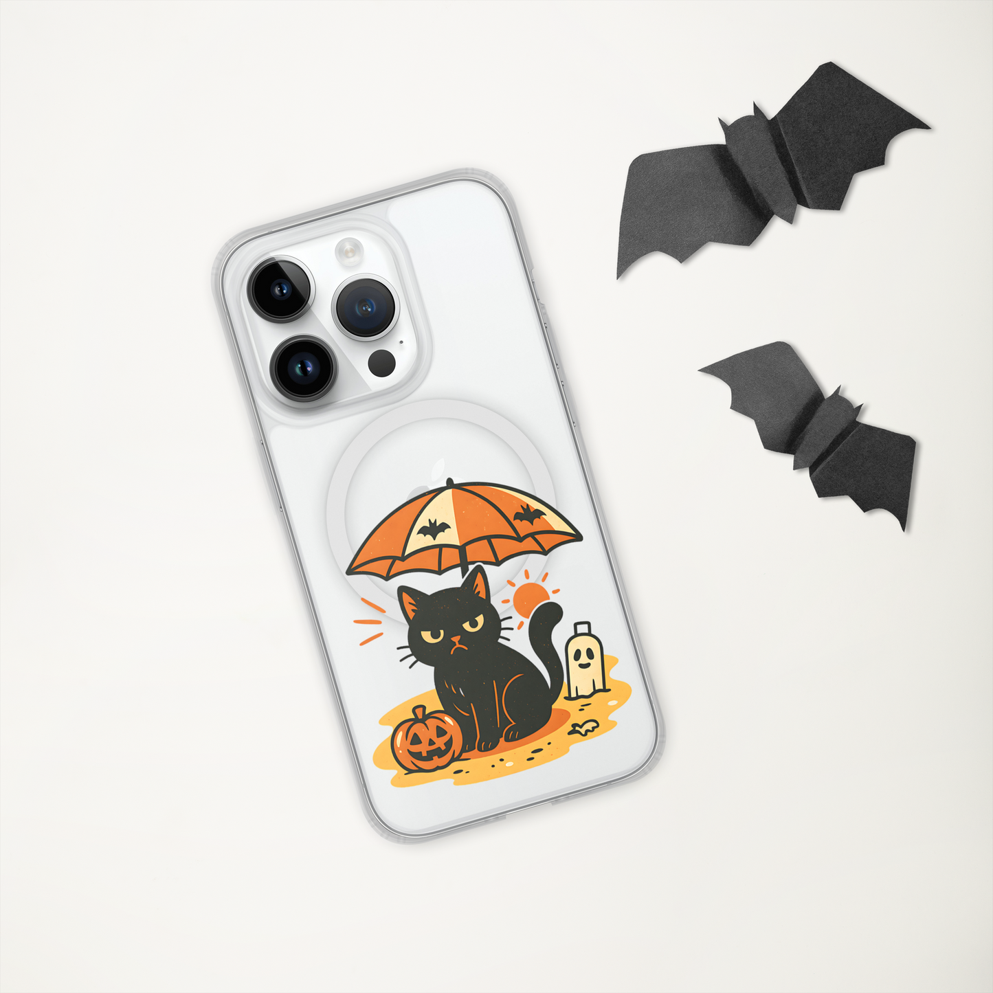 Summerween Grumpy Cat iPhone Clear MagSafe Case – Spooky Slim Cover (14, 15, 16, Pro, Pro Max)