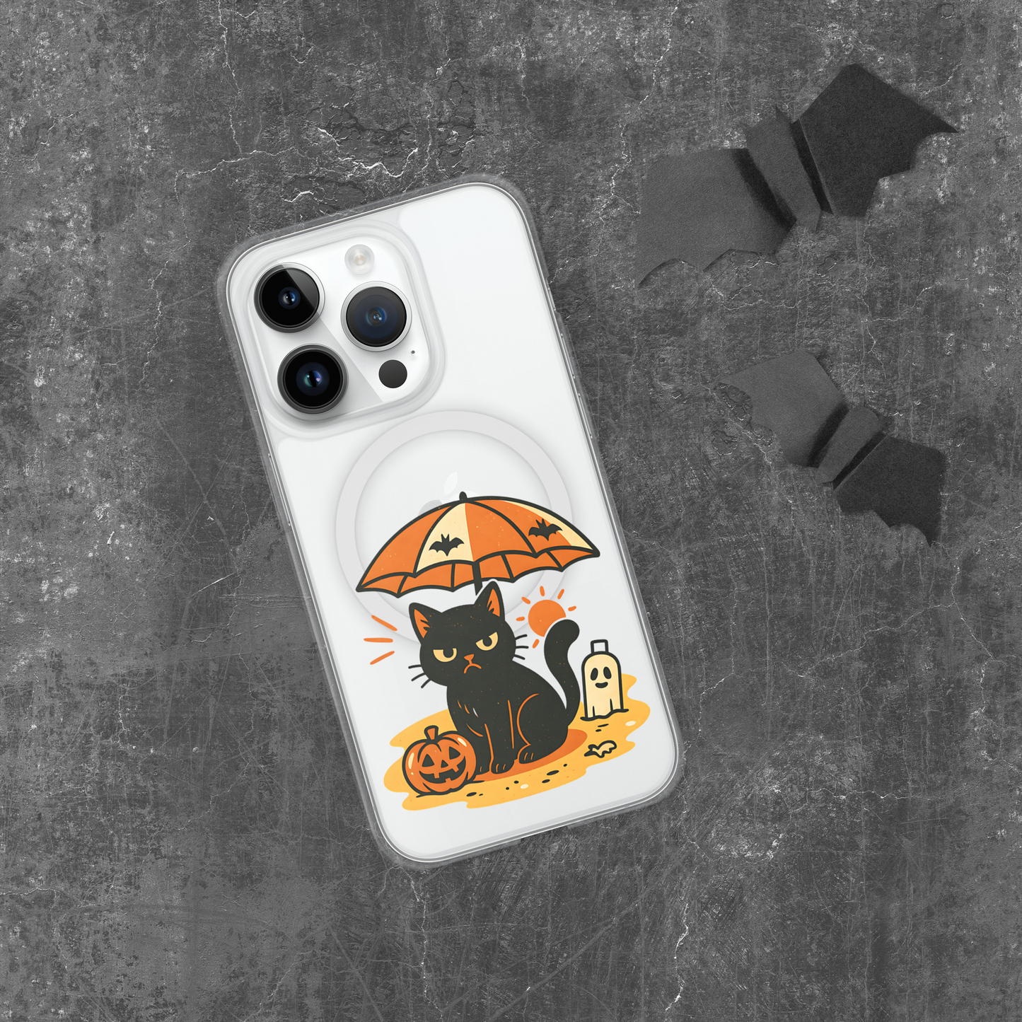 Summerween Grumpy Cat iPhone Clear MagSafe Case – Spooky Slim Cover (14, 15, 16, Pro, Pro Max)