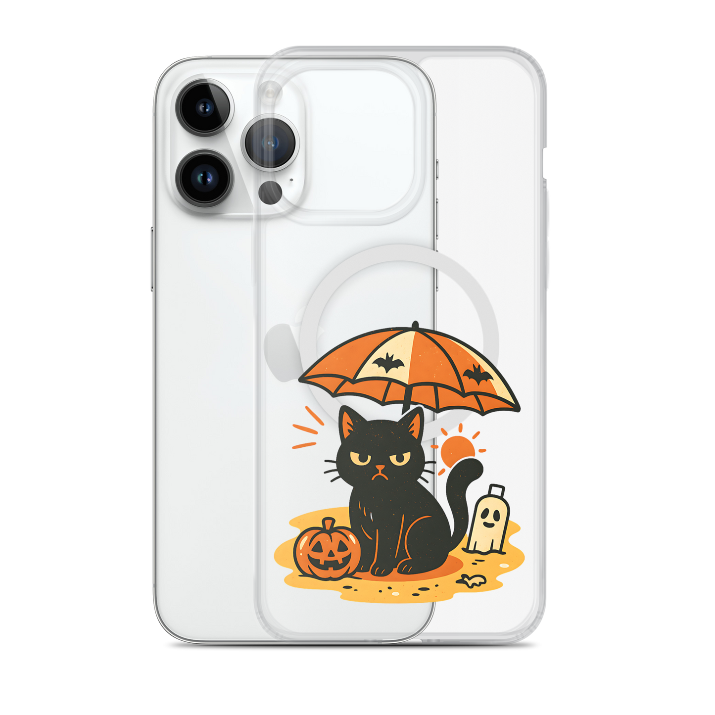 Summerween Grumpy Cat iPhone Clear MagSafe Case – Spooky Slim Cover (14, 15, 16, Pro, Pro Max)