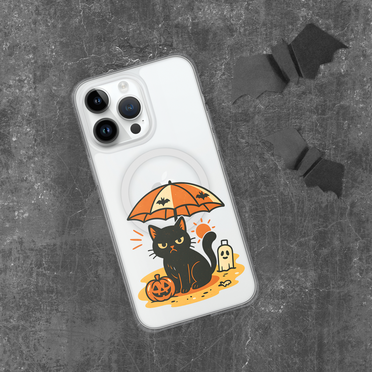 Summerween Grumpy Cat iPhone Clear MagSafe Case – Spooky Slim Cover (14, 15, 16, Pro, Pro Max)