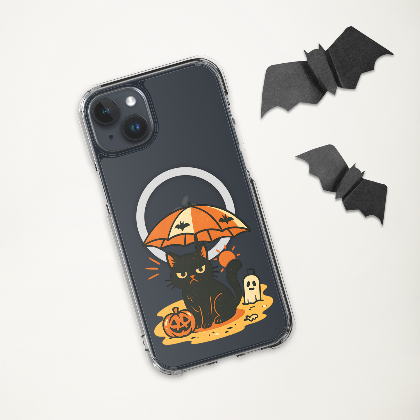 Summerween Grumpy Cat iPhone Clear MagSafe Case – Spooky Slim Cover (14, 15, 16, Pro, Pro Max)