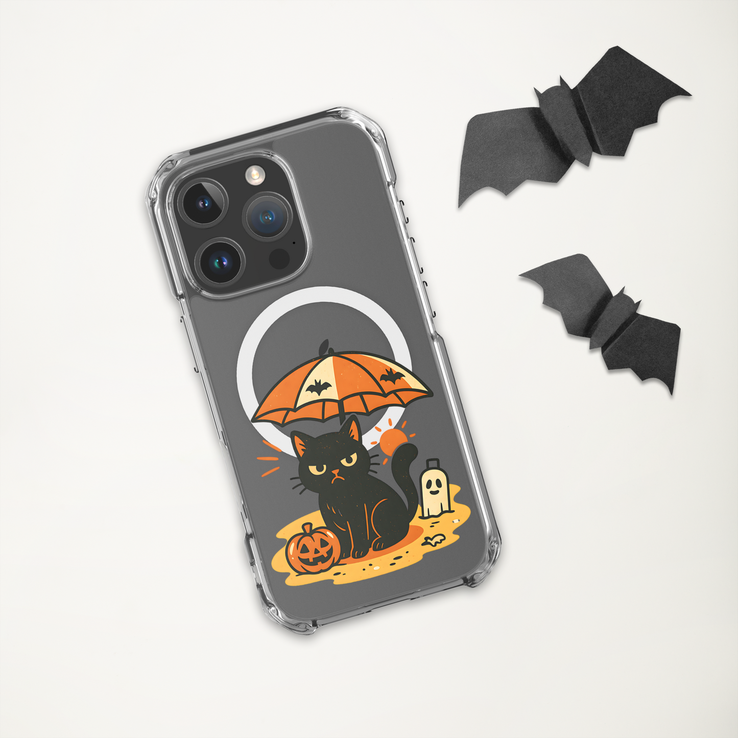 Summerween Grumpy Cat iPhone Clear MagSafe Case – Spooky Slim Cover (14, 15, 16, Pro, Pro Max)