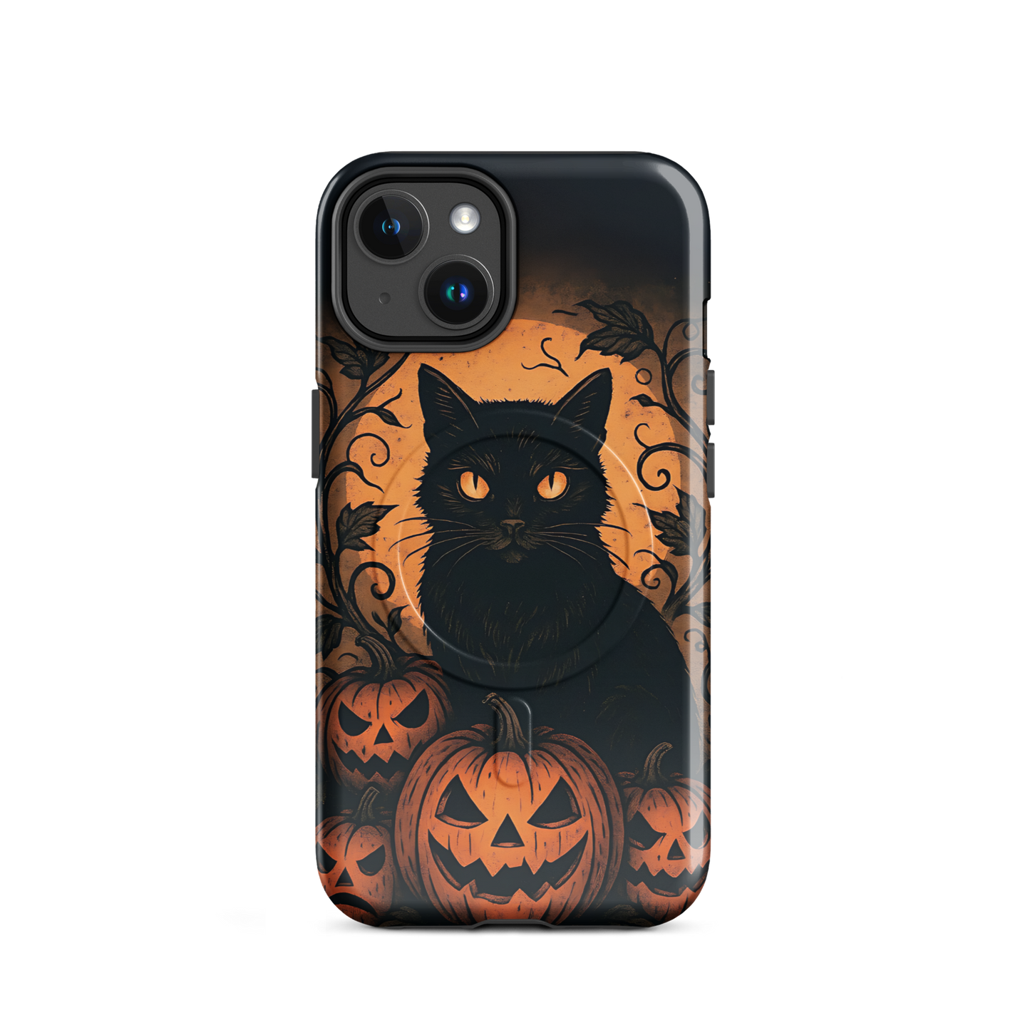 Halloween Harvest Cat iPhone MagSafe Case – Spooky Pumpkin Jack-o’-Lantern Black Cat Cover (14/15/16, Pro & Pro Max)