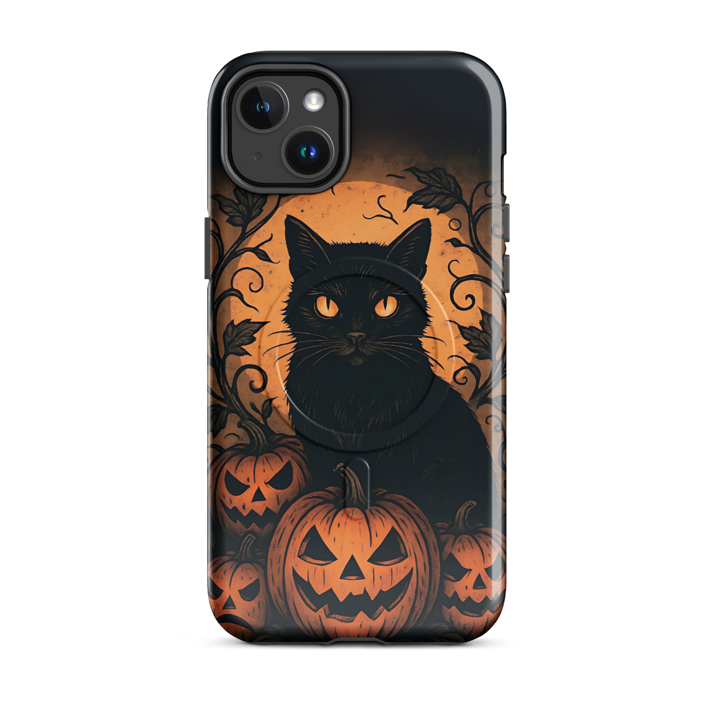 Halloween Harvest Cat iPhone MagSafe Case – Spooky Pumpkin Jack-o’-Lantern Black Cat Cover (14/15/16, Pro & Pro Max)