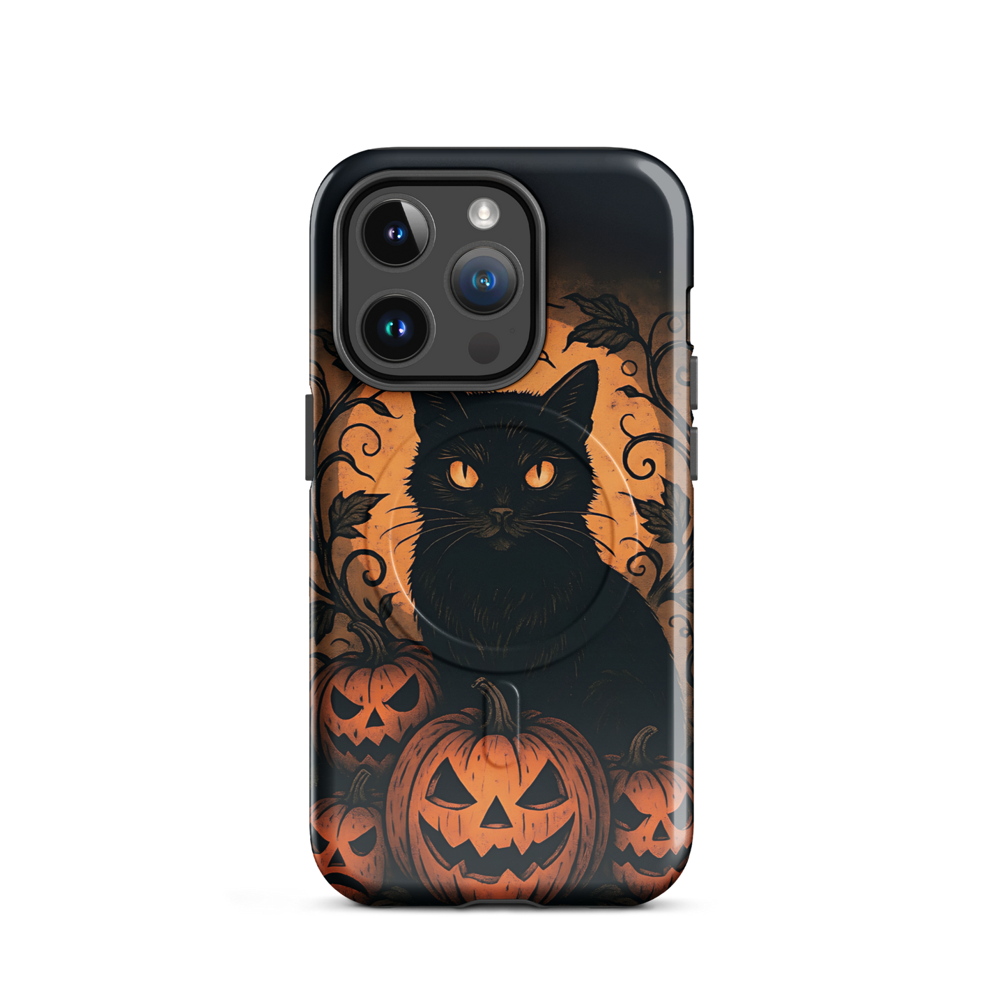 Halloween Harvest Cat iPhone MagSafe Case – Spooky Pumpkin Jack-o’-Lantern Black Cat Cover (14/15/16, Pro & Pro Max)
