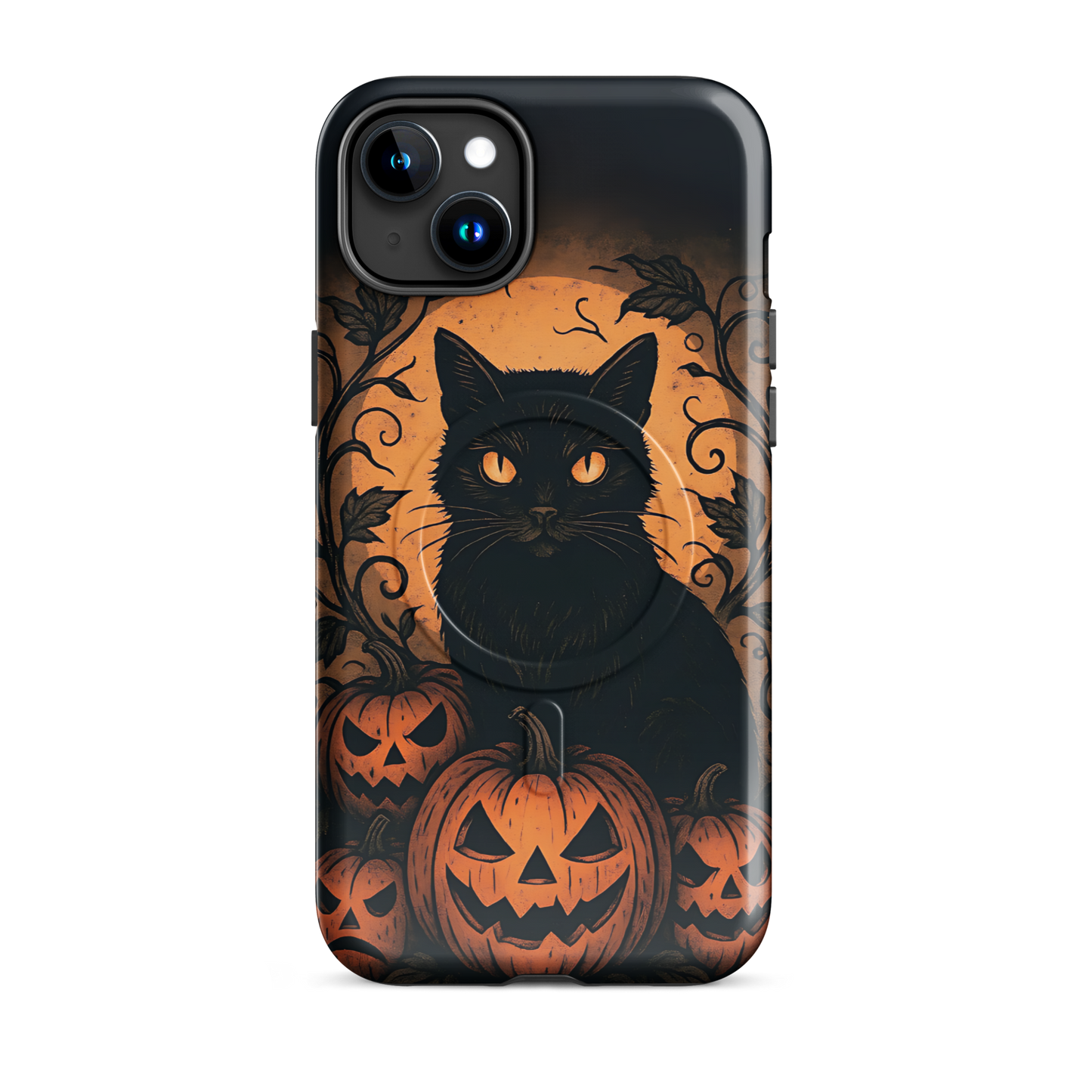 Halloween Harvest Cat iPhone MagSafe Case – Spooky Pumpkin Jack-o’-Lantern Black Cat Cover (14/15/16, Pro & Pro Max)