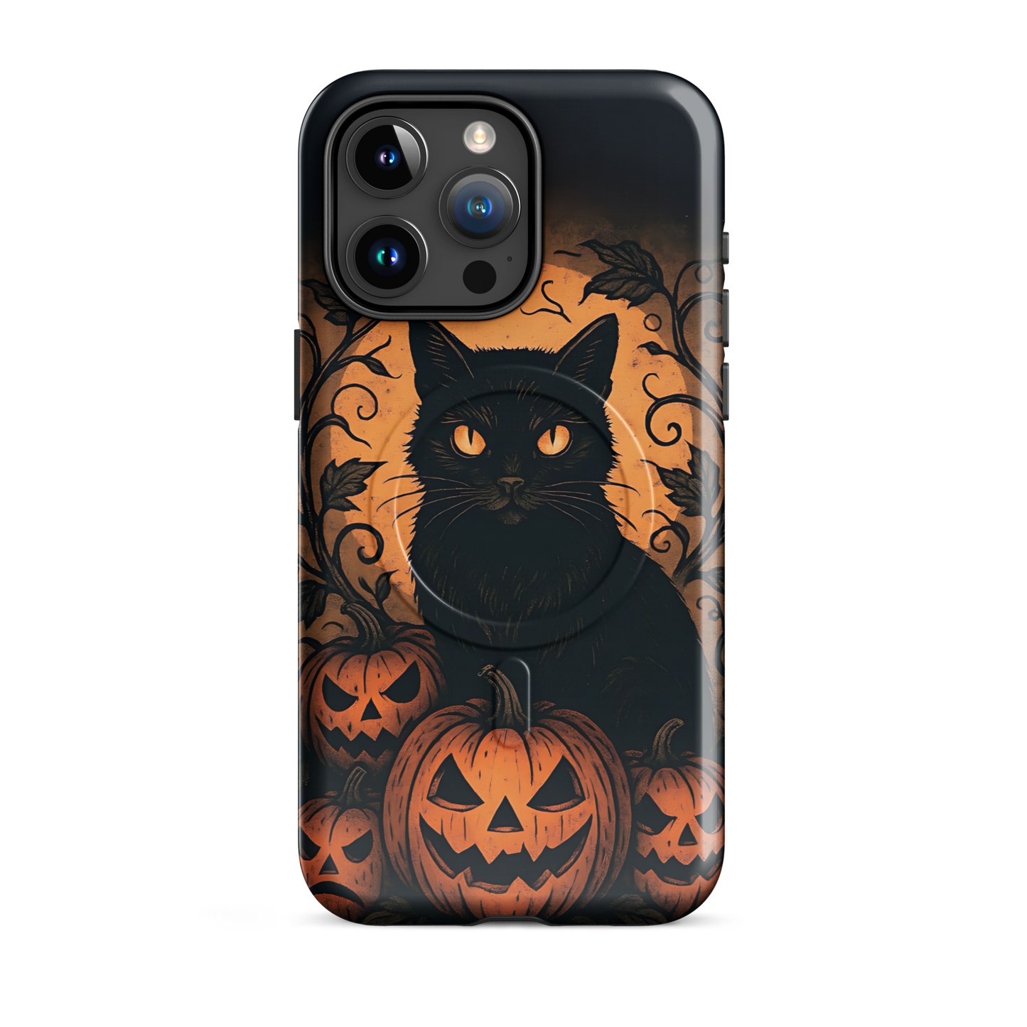 Halloween Harvest Cat iPhone MagSafe Case – Spooky Pumpkin Jack-o’-Lantern Black Cat Cover (14/15/16, Pro & Pro Max)