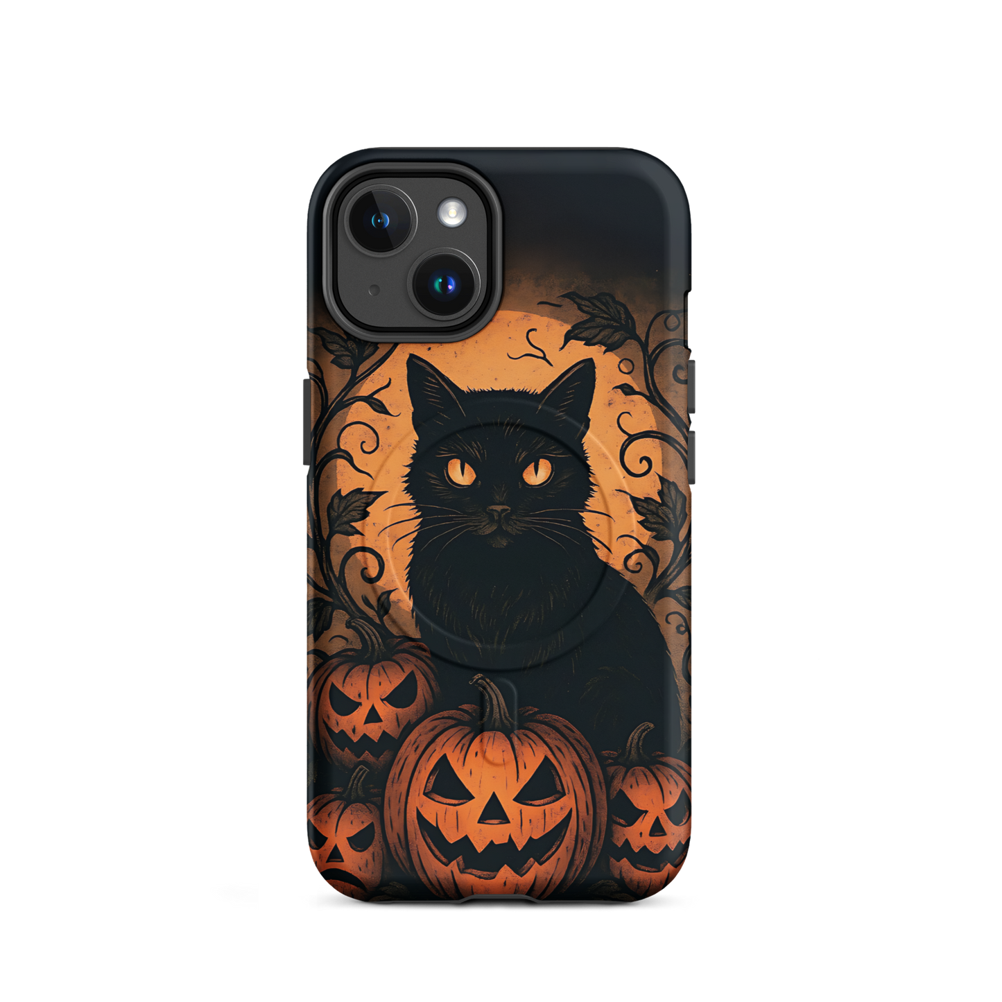 Halloween Harvest Cat iPhone MagSafe Case – Spooky Pumpkin Jack-o’-Lantern Black Cat Cover (14/15/16, Pro & Pro Max)