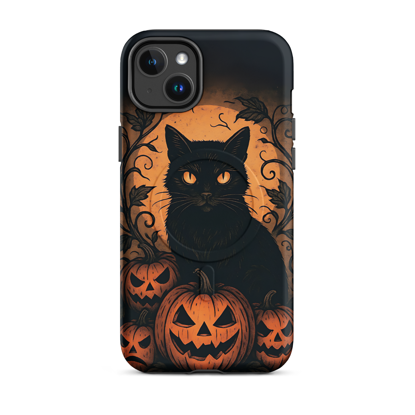 Halloween Harvest Cat iPhone MagSafe Case – Spooky Pumpkin Jack-o’-Lantern Black Cat Cover (14/15/16, Pro & Pro Max)