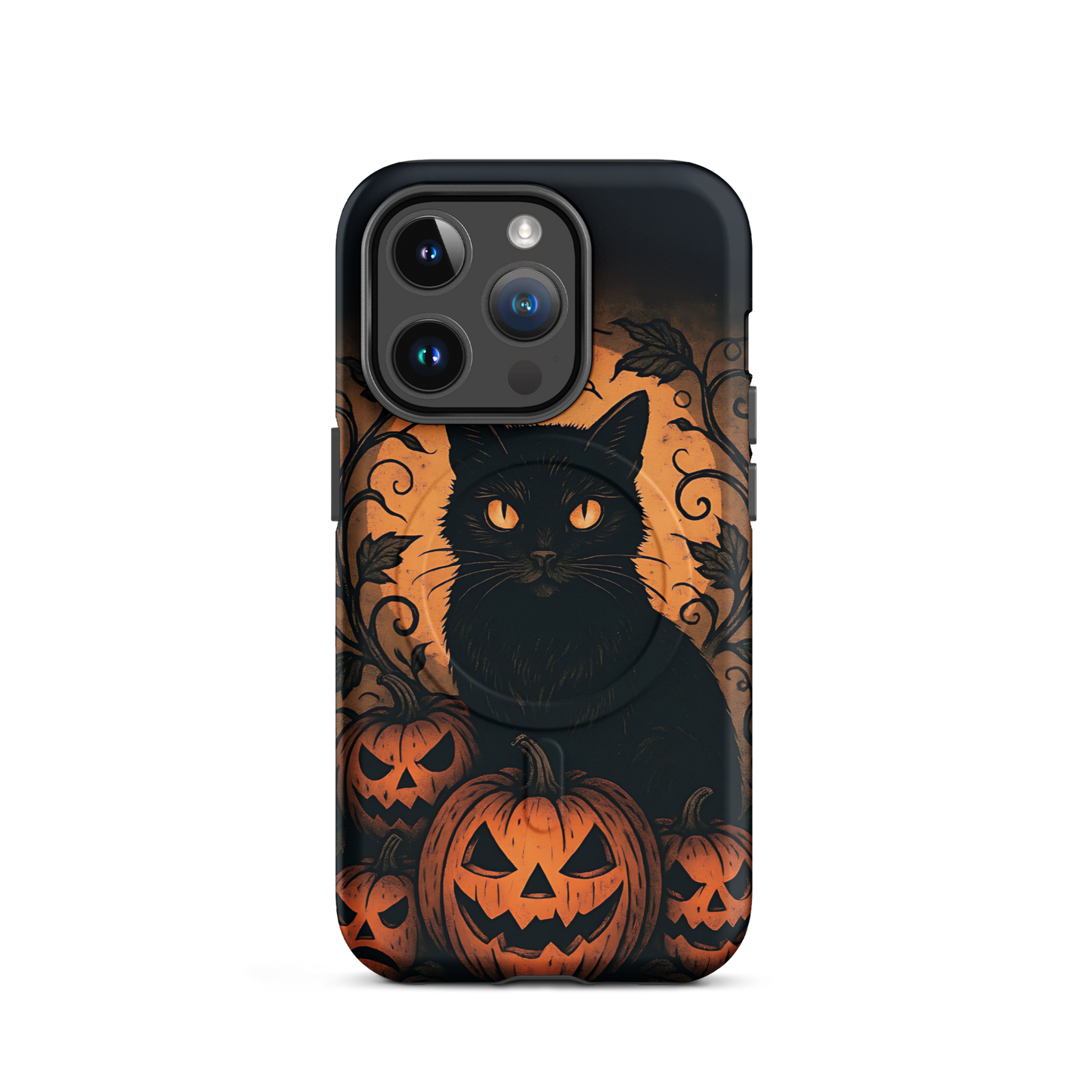 Halloween Harvest Cat iPhone MagSafe Case – Spooky Pumpkin Jack-o’-Lantern Black Cat Cover (14/15/16, Pro & Pro Max)