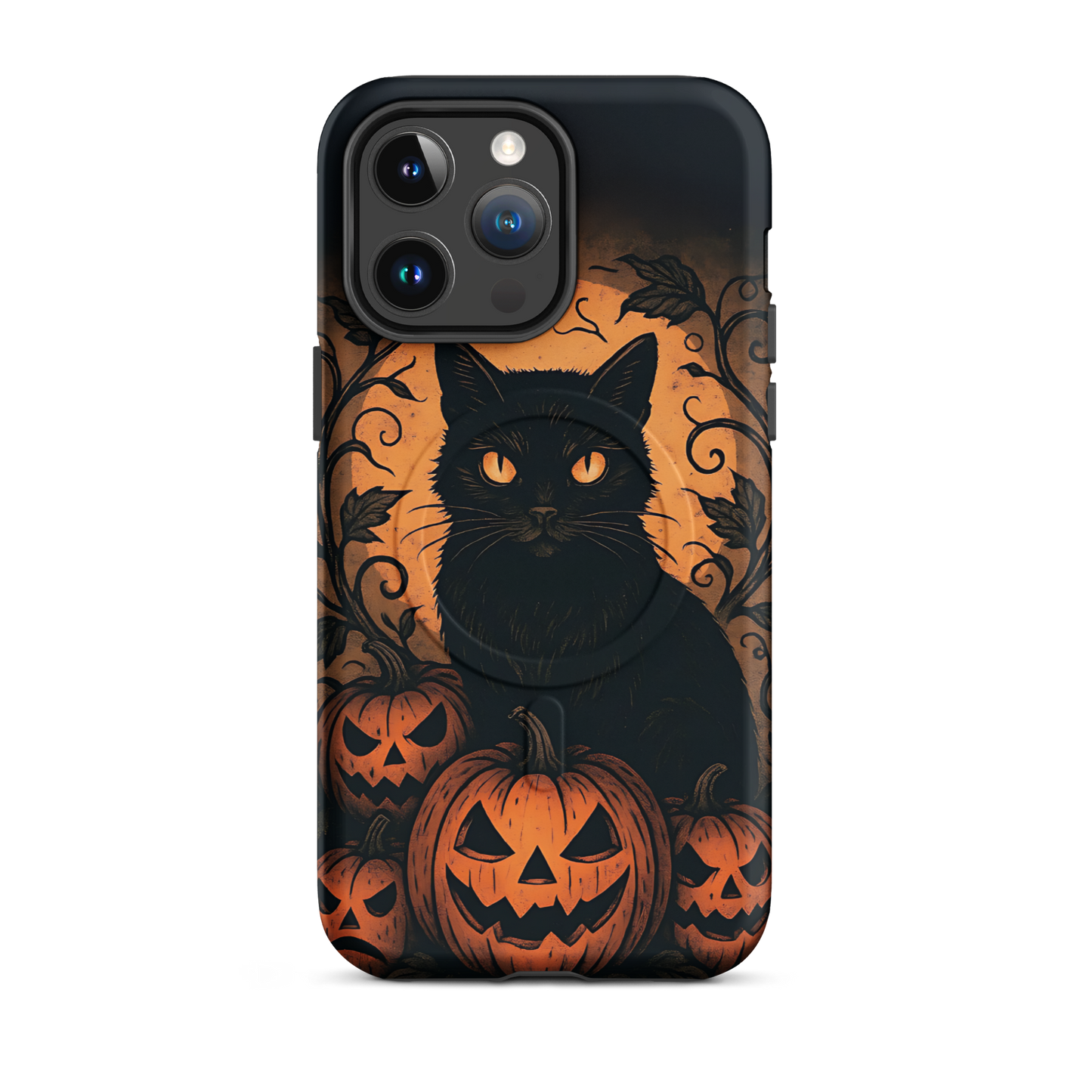 Halloween Harvest Cat iPhone MagSafe Case – Spooky Pumpkin Jack-o’-Lantern Black Cat Cover (14/15/16, Pro & Pro Max)