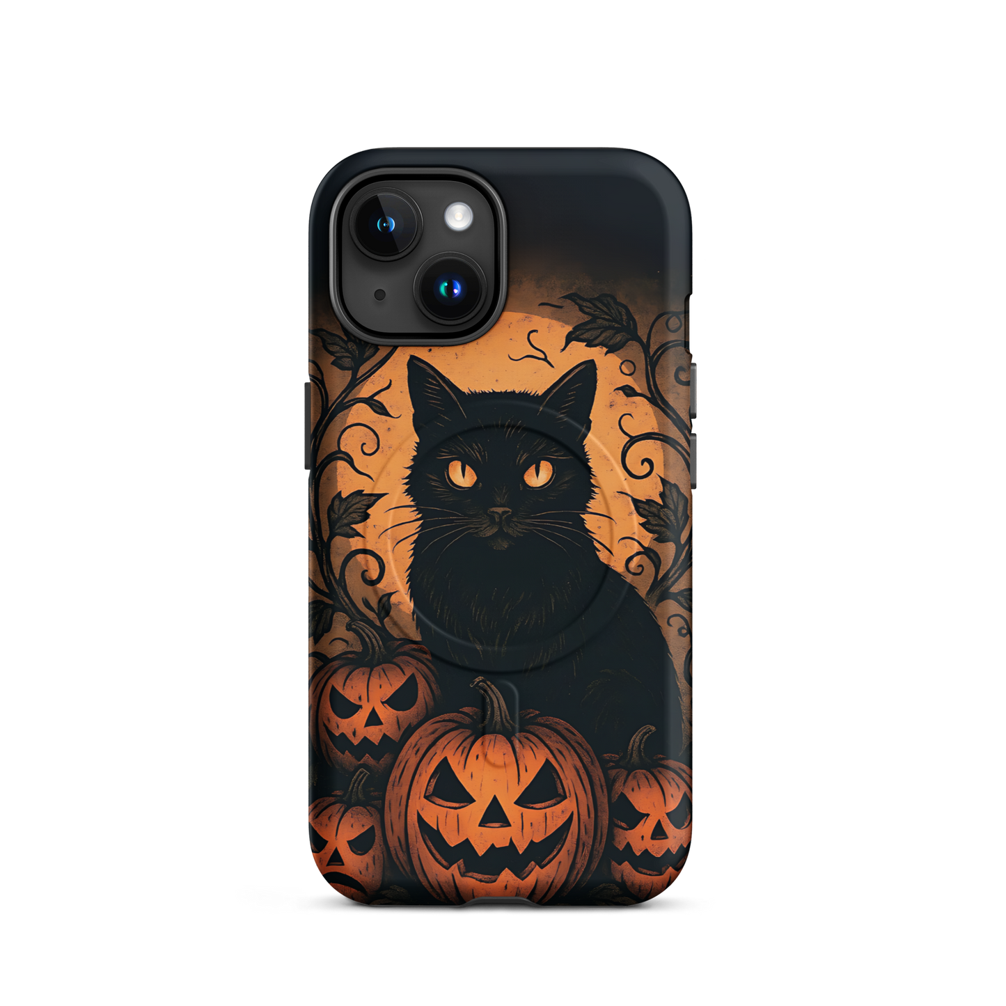Halloween Harvest Cat iPhone MagSafe Case – Spooky Pumpkin Jack-o’-Lantern Black Cat Cover (14/15/16, Pro & Pro Max)