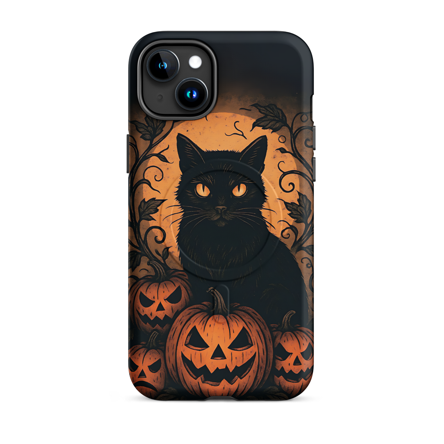 Halloween Harvest Cat iPhone MagSafe Case – Spooky Pumpkin Jack-o’-Lantern Black Cat Cover (14/15/16, Pro & Pro Max)