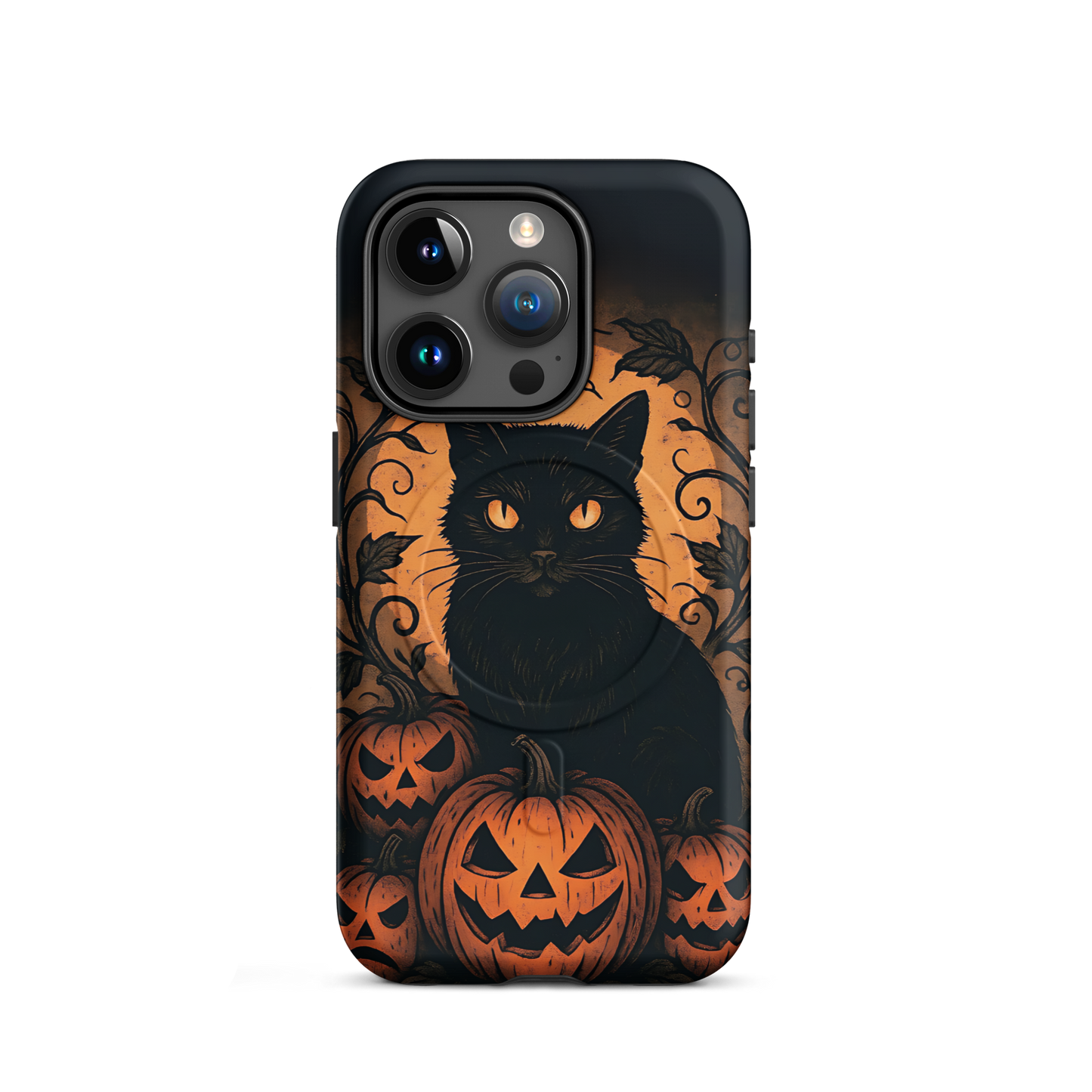 Halloween Harvest Cat iPhone MagSafe Case – Spooky Pumpkin Jack-o’-Lantern Black Cat Cover (14/15/16, Pro & Pro Max)