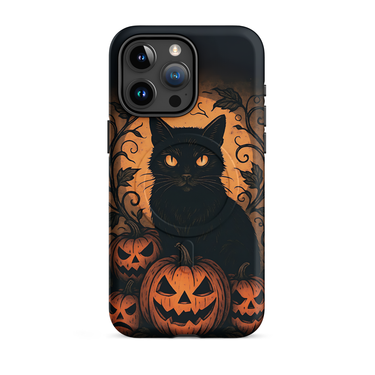 Halloween Harvest Cat iPhone MagSafe Case – Spooky Pumpkin Jack-o’-Lantern Black Cat Cover (14/15/16, Pro & Pro Max)