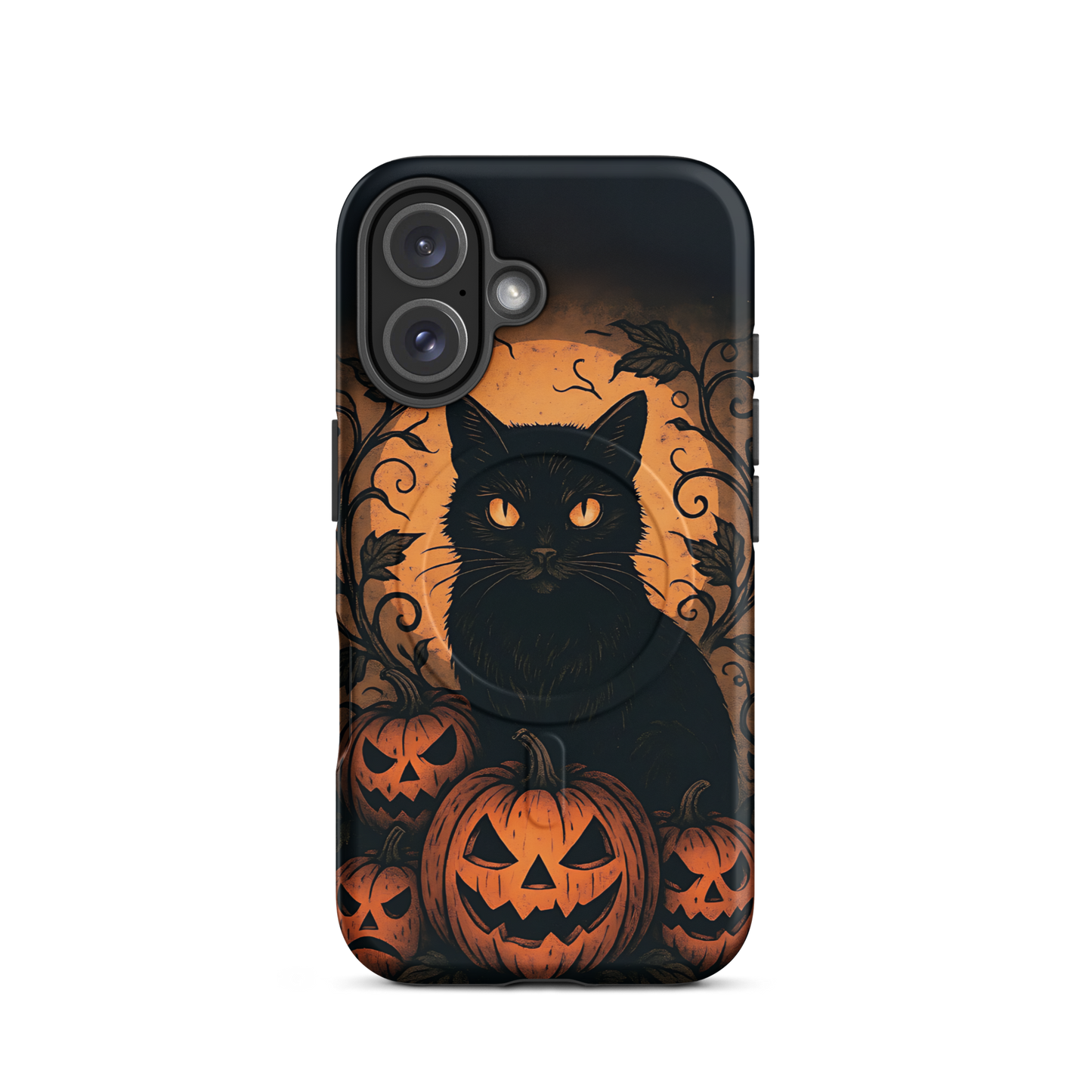 Halloween Harvest Cat iPhone MagSafe Case – Spooky Pumpkin Jack-o’-Lantern Black Cat Cover (14/15/16, Pro & Pro Max)