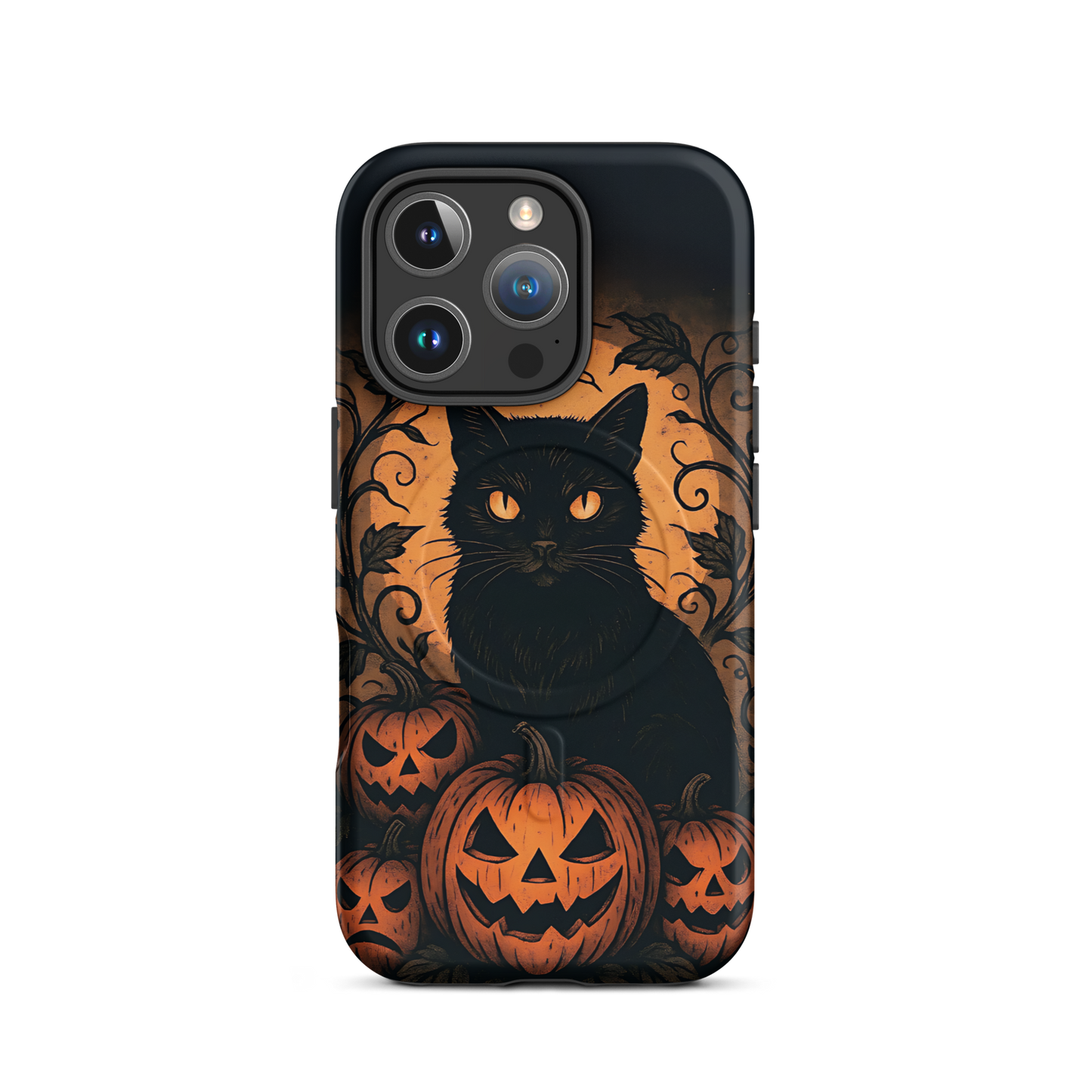Halloween Harvest Cat iPhone MagSafe Case – Spooky Pumpkin Jack-o’-Lantern Black Cat Cover (14/15/16, Pro & Pro Max)