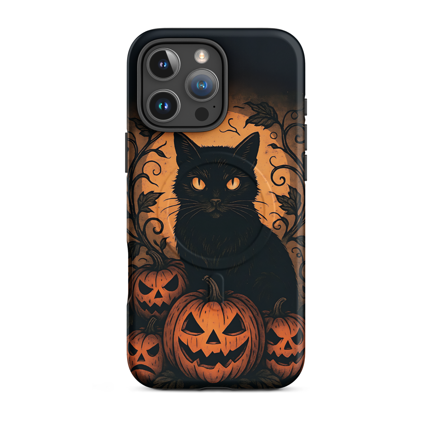 Halloween Harvest Cat iPhone MagSafe Case – Spooky Pumpkin Jack-o’-Lantern Black Cat Cover (14/15/16, Pro & Pro Max)