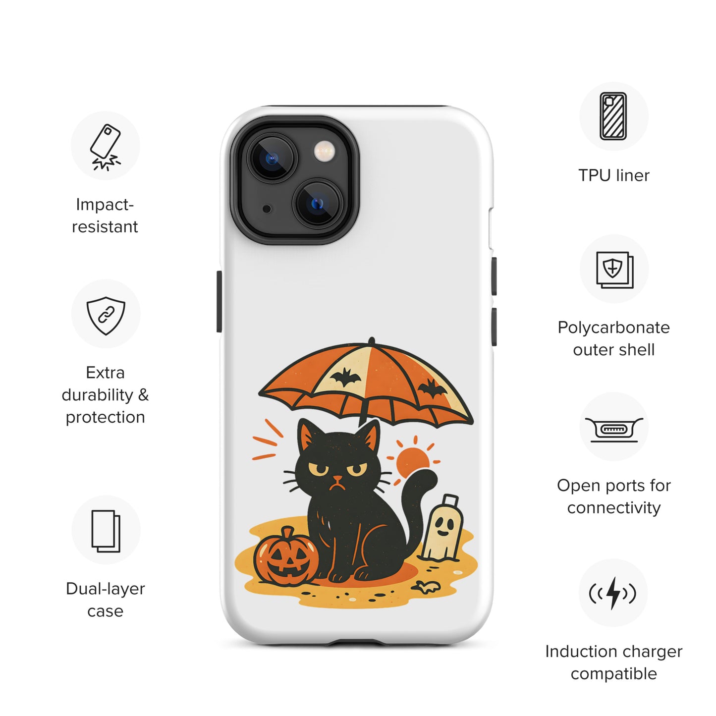 Summerween Grumpy Cat Tough iPhone Case – Spooky Shockproof Cover (11, 12, 13, 14, 15, 16, Pro, Pro Max)