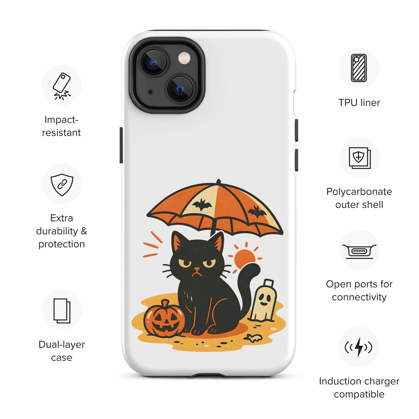 Summerween Grumpy Cat Tough iPhone Case – Spooky Shockproof Cover (11, 12, 13, 14, 15, 16, Pro, Pro Max)