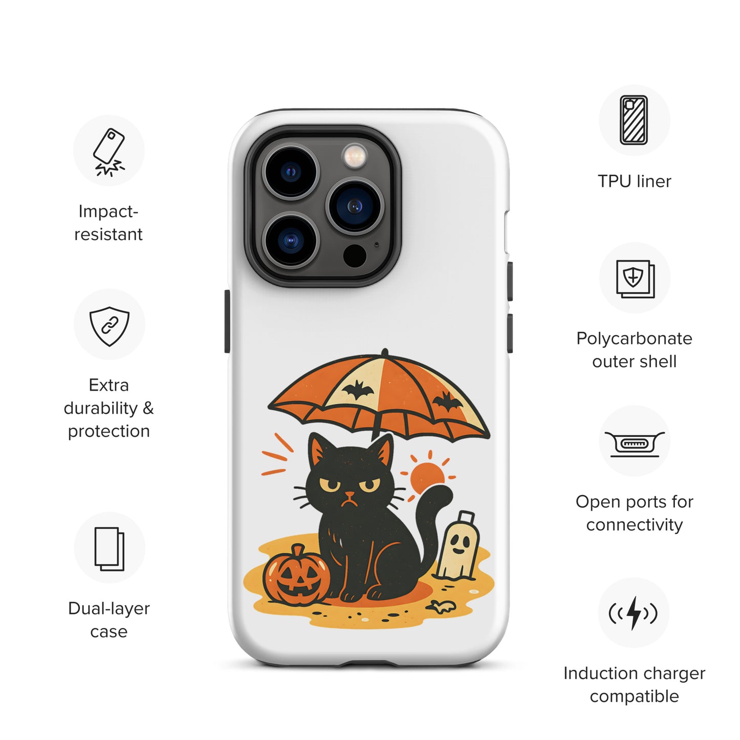 Summerween Grumpy Cat Tough iPhone Case – Spooky Shockproof Cover (11, 12, 13, 14, 15, 16, Pro, Pro Max)