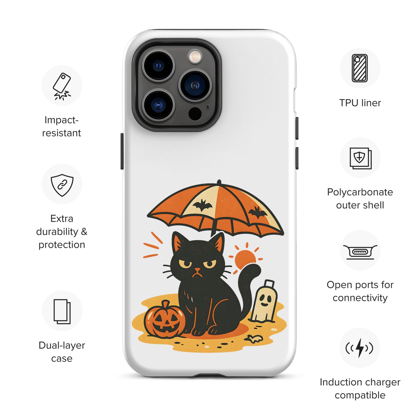 Summerween Grumpy Cat Tough iPhone Case – Spooky Shockproof Cover (11, 12, 13, 14, 15, 16, Pro, Pro Max)