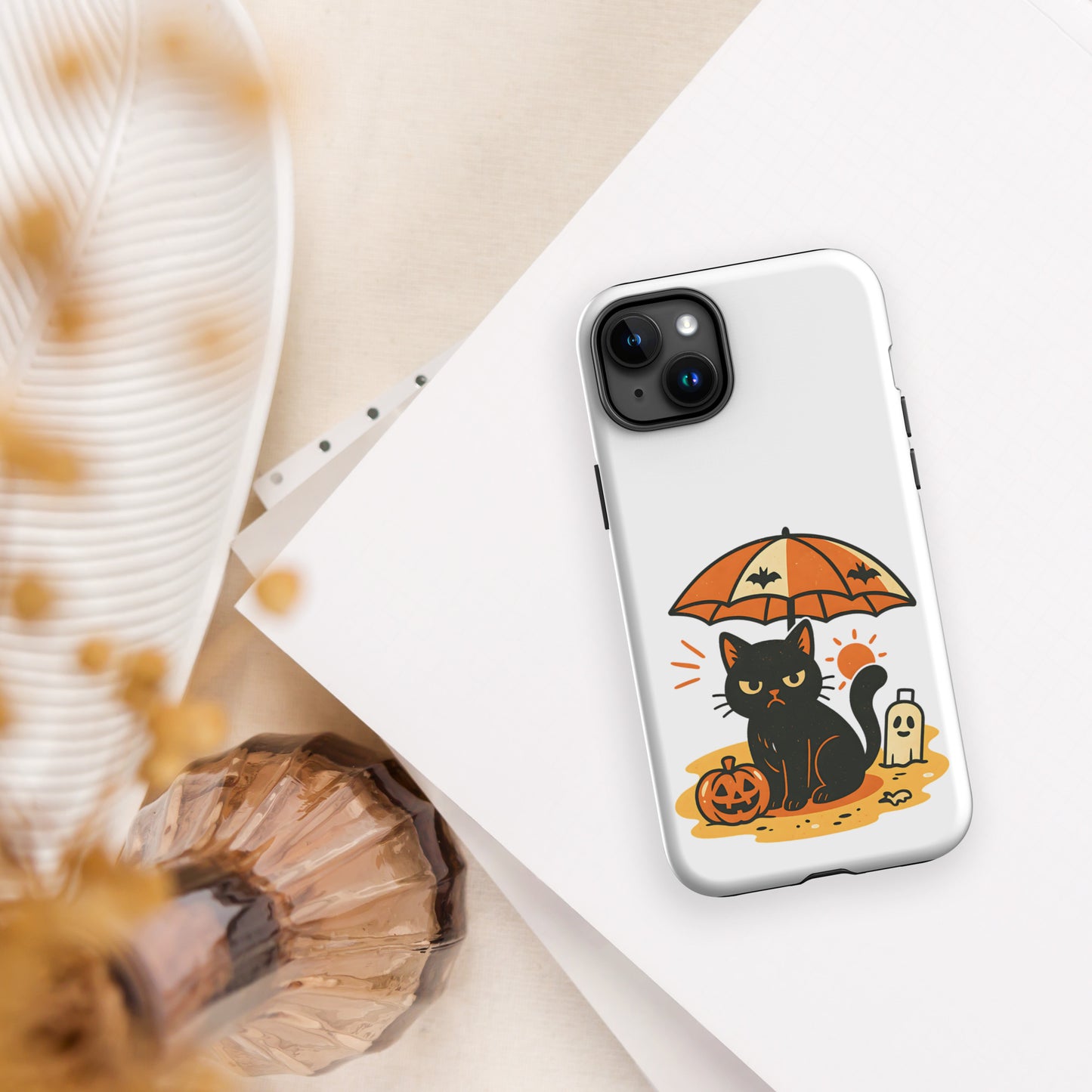Summerween Grumpy Cat Tough iPhone Case – Spooky Shockproof Cover (11, 12, 13, 14, 15, 16, Pro, Pro Max)