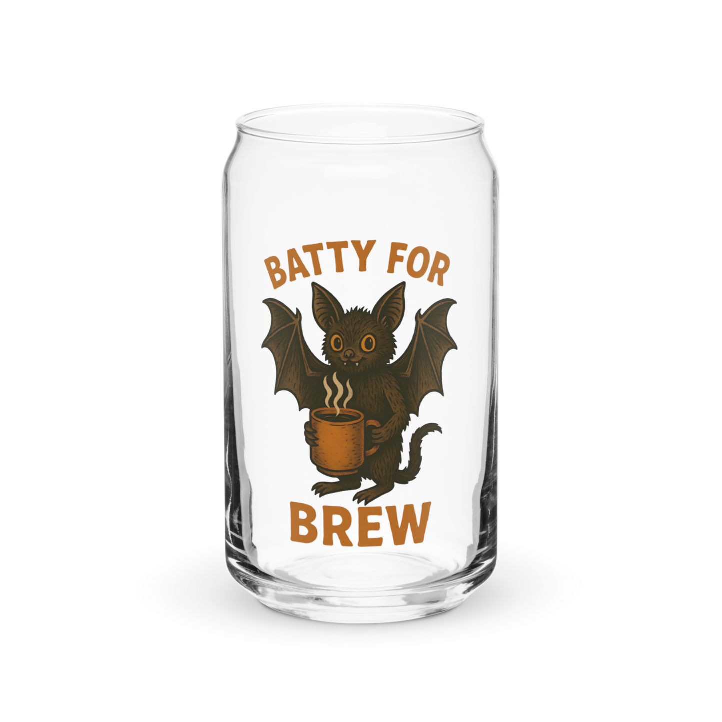 Batty for Brew 16oz Can-Shaped Glass – Halloween Coffee & Beer Glass with Lid and Straw Option
