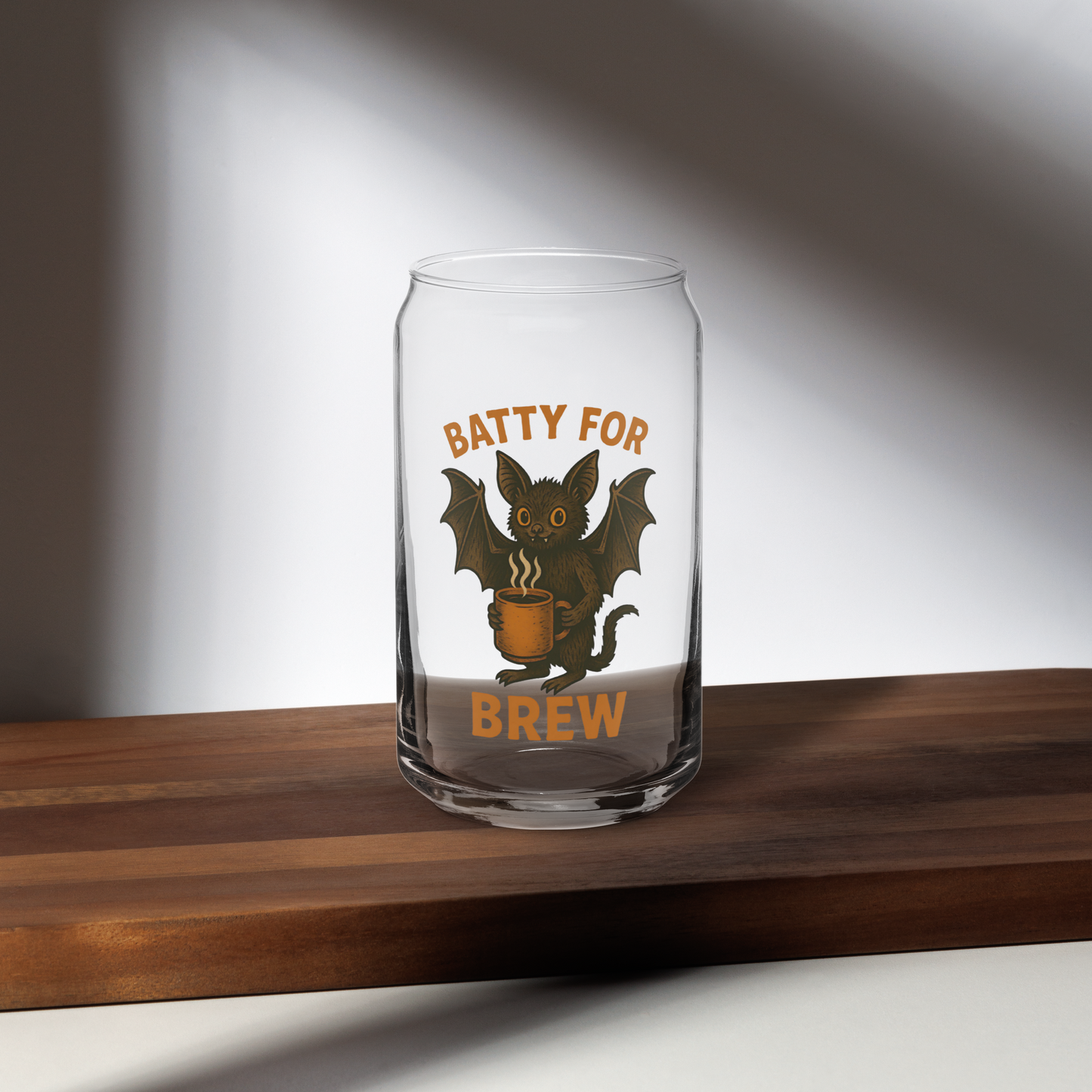 Batty for Brew 16oz Can-Shaped Glass – Halloween Coffee & Beer Glass with Lid and Straw Option