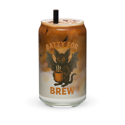 Batty for Brew 16oz Can-Shaped Glass – Halloween Coffee & Beer Glass with Lid and Straw Option
