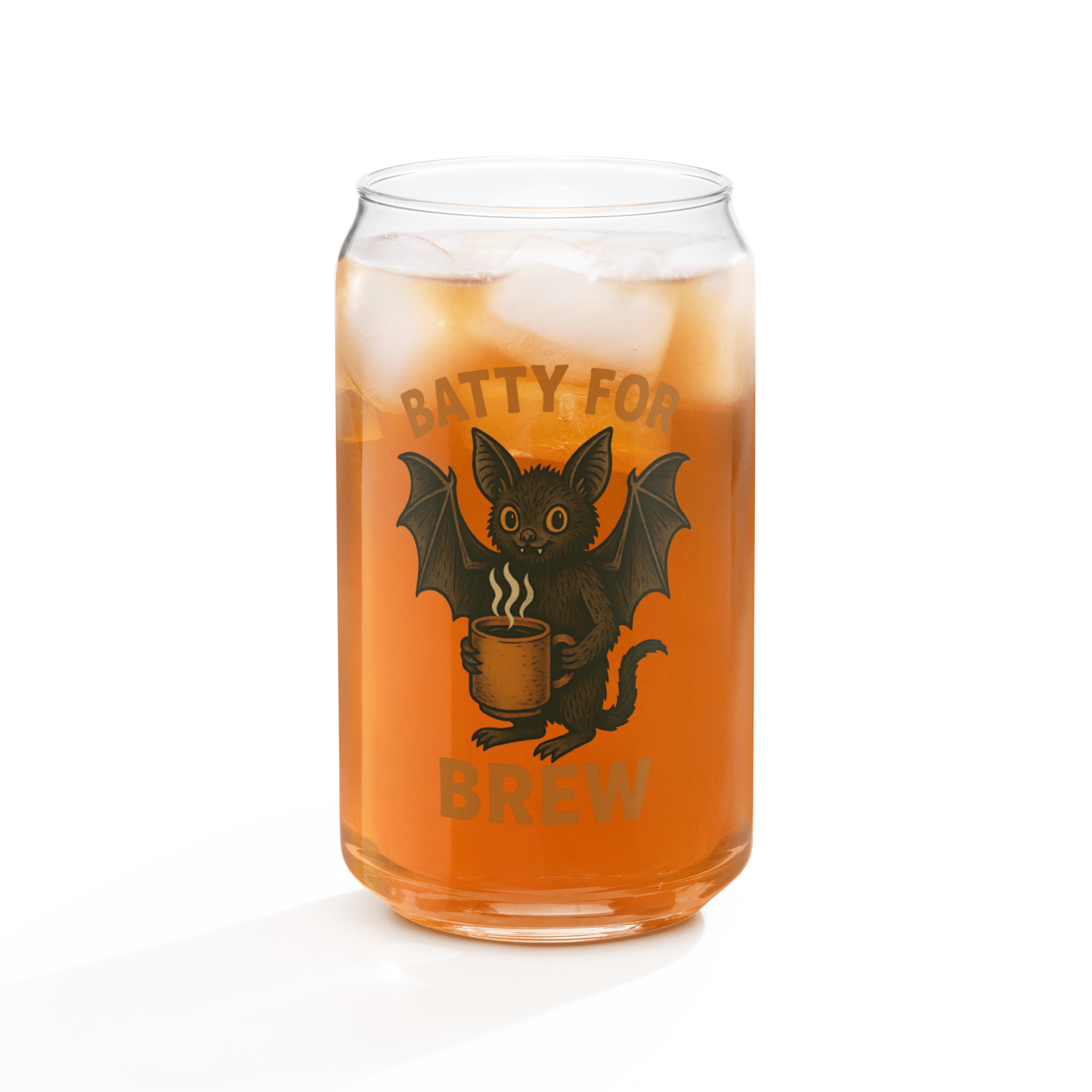 Batty for Brew 16oz Can-Shaped Glass – Halloween Coffee & Beer Glass with Lid and Straw Option