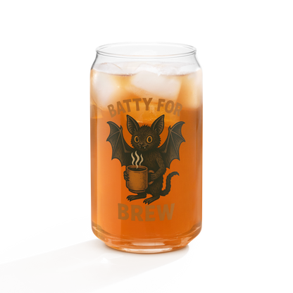 Batty for Brew 16oz Can-Shaped Glass – Halloween Coffee & Beer Glass with Lid and Straw Option