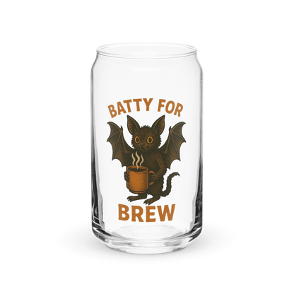 Batty for Brew 16oz Can-Shaped Glass – Halloween Coffee & Beer Glass with Lid and Straw Option