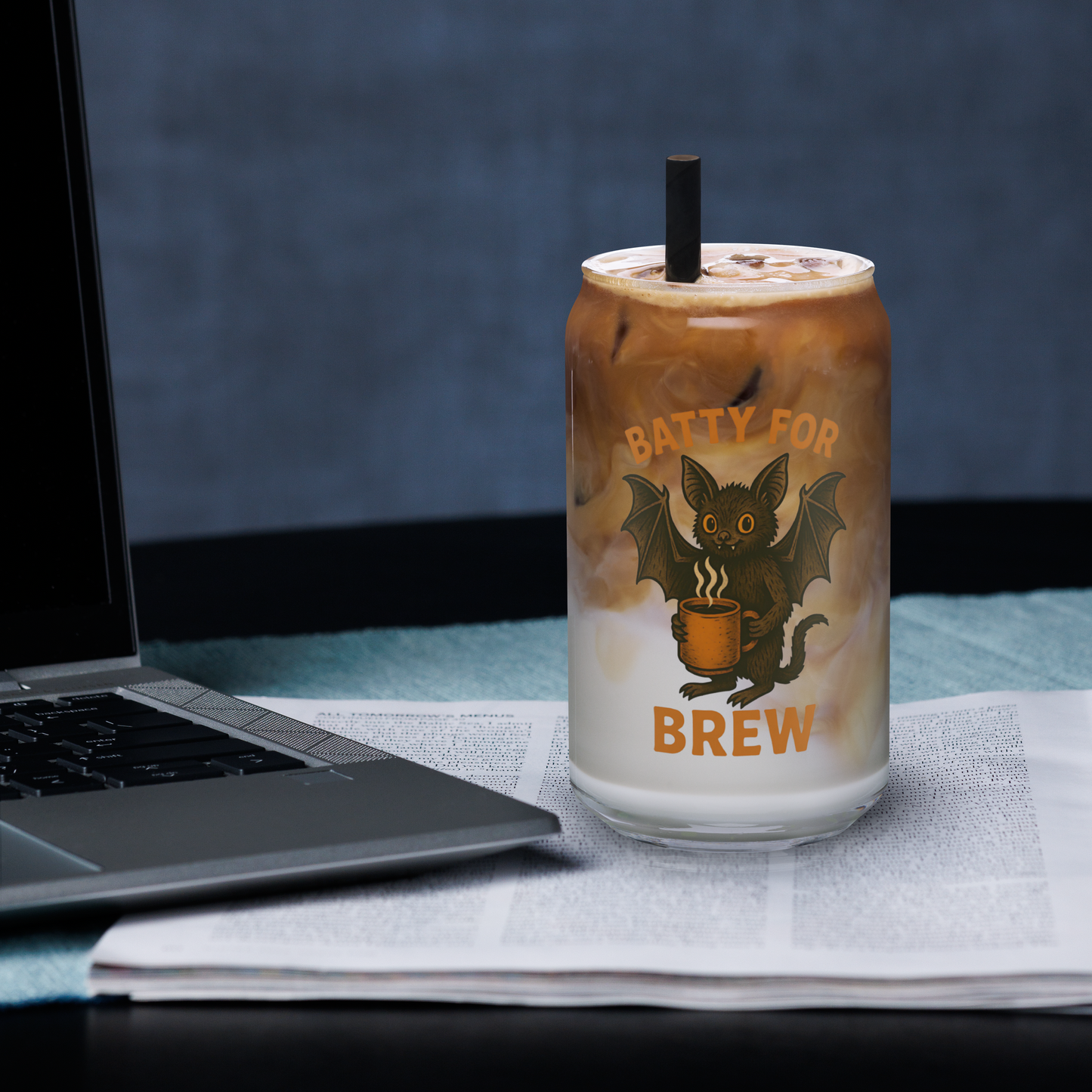 Batty for Brew 16oz Can-Shaped Glass – Halloween Coffee & Beer Glass with Lid and Straw Option