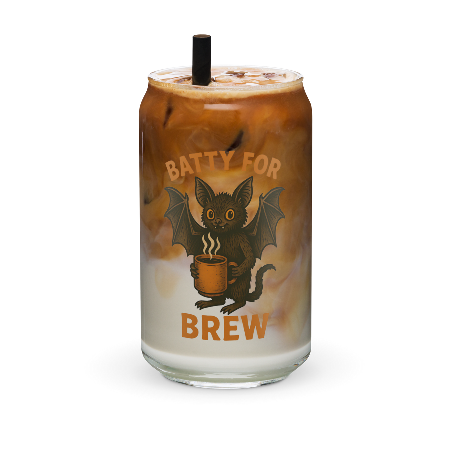 Batty for Brew 16oz Can-Shaped Glass – Halloween Coffee & Beer Glass with Lid and Straw Option