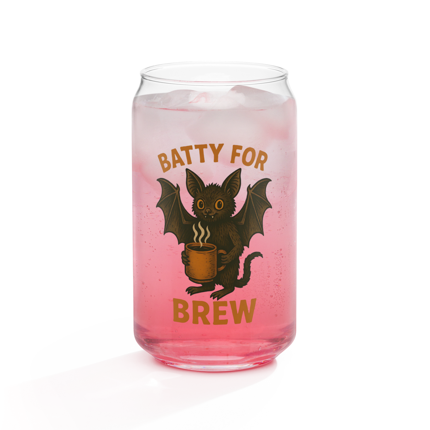 Batty for Brew 16oz Can-Shaped Glass – Halloween Coffee & Beer Glass with Lid and Straw Option