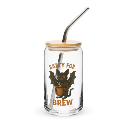 Batty for Brew 16oz Can-Shaped Glass – Halloween Coffee & Beer Glass with Lid and Straw Option