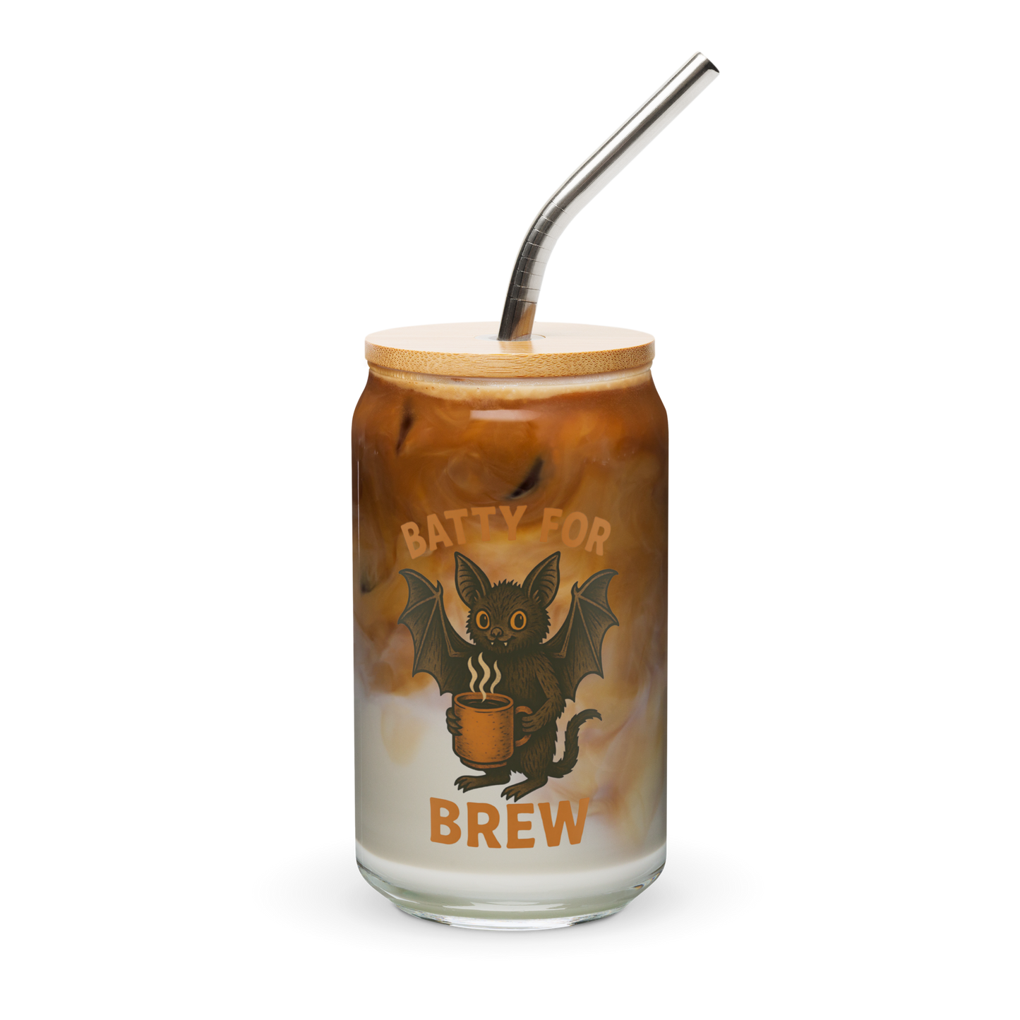 Batty for Brew 16oz Can-Shaped Glass – Halloween Coffee & Beer Glass with Lid and Straw Option