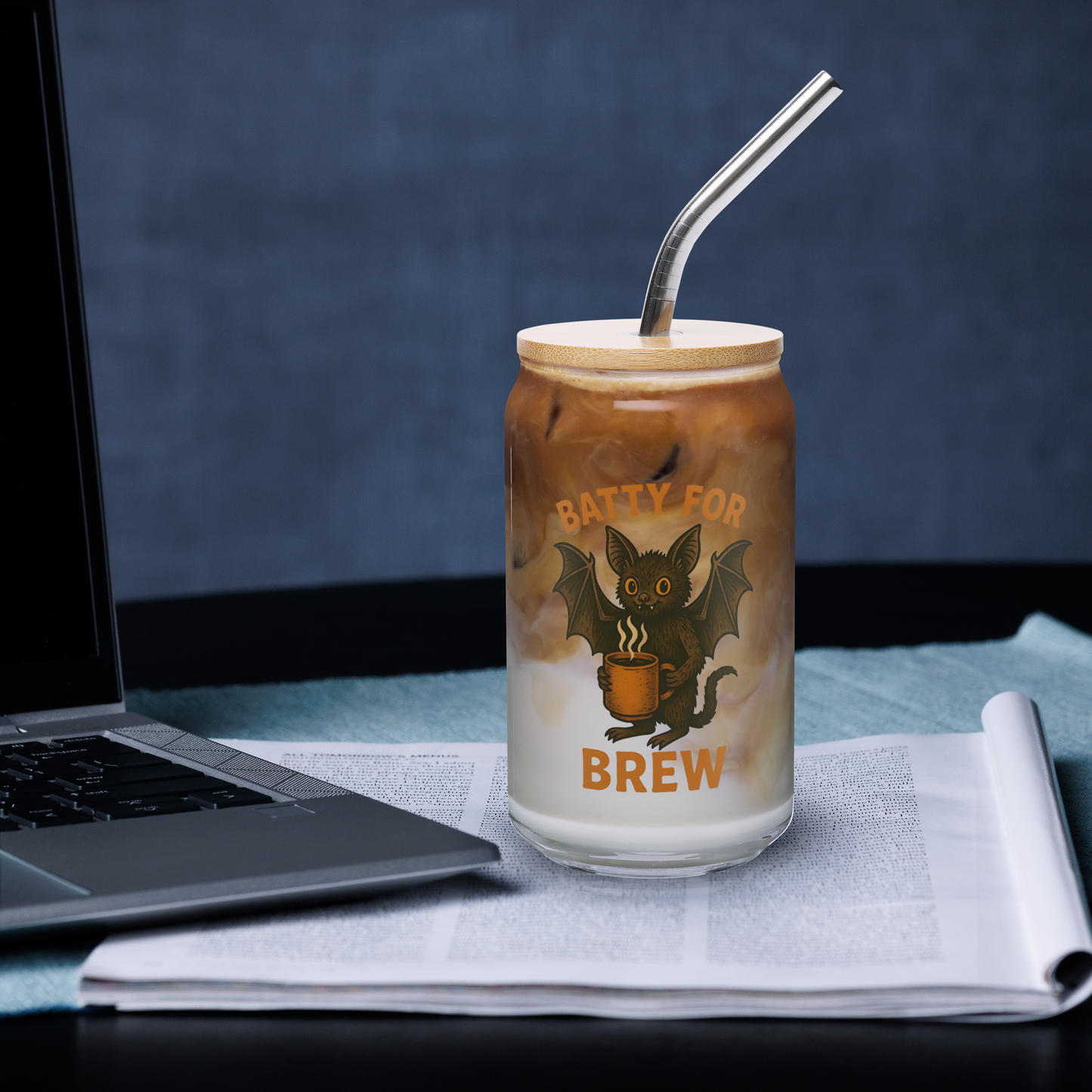 Batty for Brew 16oz Can-Shaped Glass – Halloween Coffee & Beer Glass with Lid and Straw Option