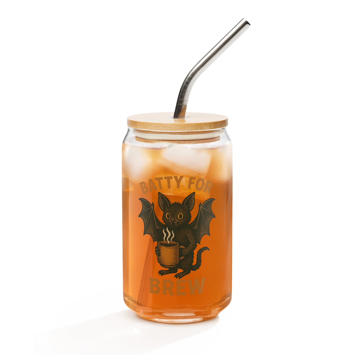 Batty for Brew 16oz Can-Shaped Glass – Halloween Coffee & Beer Glass with Lid and Straw Option