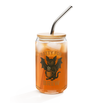 Batty for Brew 16oz Can-Shaped Glass – Halloween Coffee & Beer Glass with Lid and Straw Option