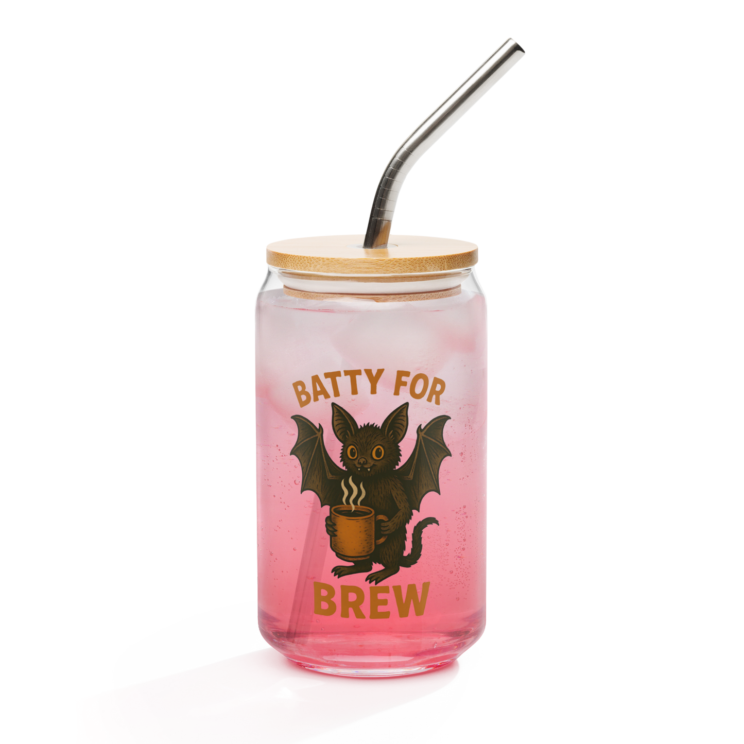 Batty for Brew 16oz Can-Shaped Glass – Halloween Coffee & Beer Glass with Lid and Straw Option