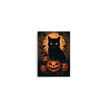 Halloween Harvest Cat Poster – Spooky Black Cat & Pumpkin Wall Art (Multiple Sizes)