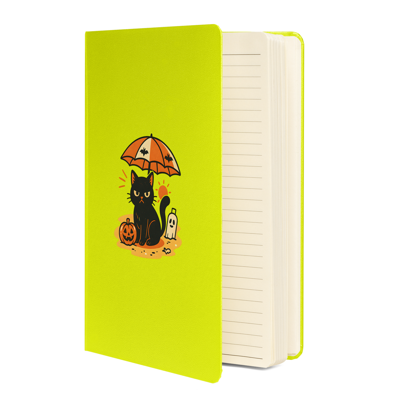 Summerween Harvest Cat Hardcover Notebook – Grumpy Black Cat Beach JournalBook