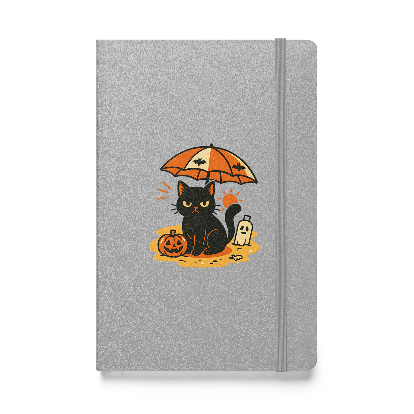 Summerween Harvest Cat Hardcover Notebook – Grumpy Black Cat Beach JournalBook