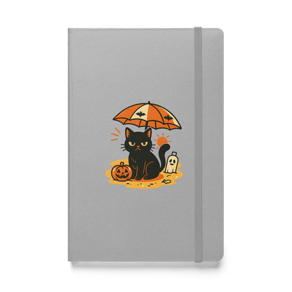 Summerween Harvest Cat Hardcover Notebook – Grumpy Black Cat Beach JournalBook