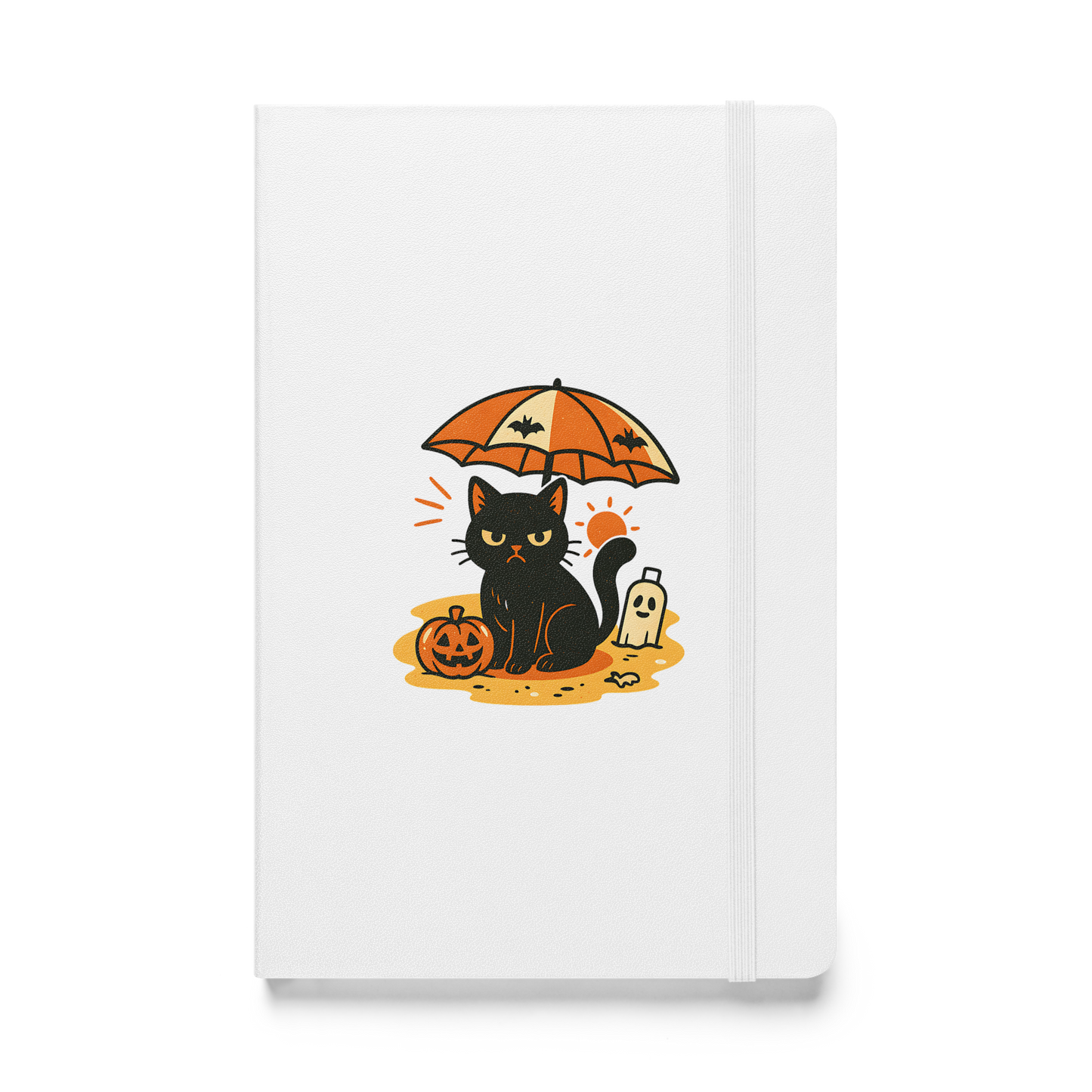 Summerween Harvest Cat Hardcover Notebook – Grumpy Black Cat Beach JournalBook