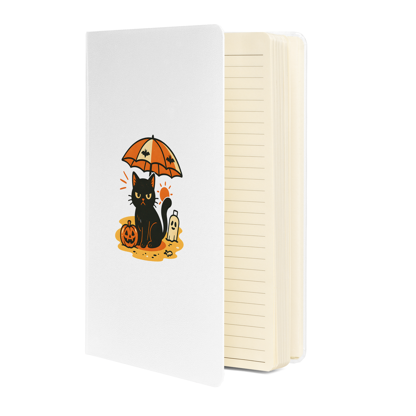 Summerween Harvest Cat Hardcover Notebook – Grumpy Black Cat Beach JournalBook